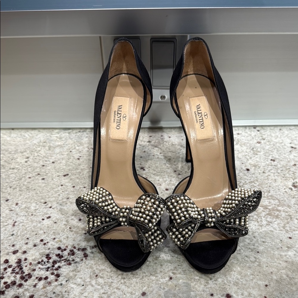 Valentino Black Stiletto Heels with Crystal Embellishments